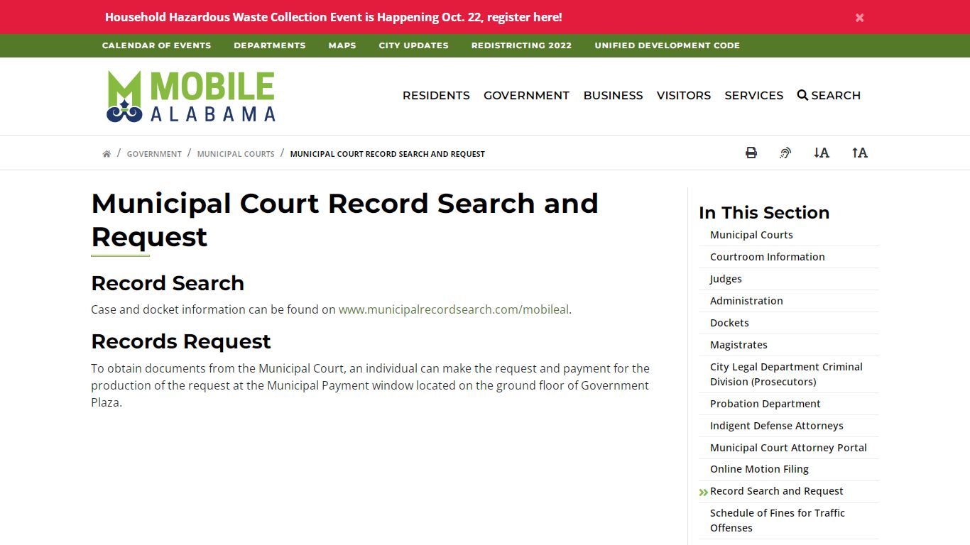 Municipal Court Record Search And Request : City of Mobile